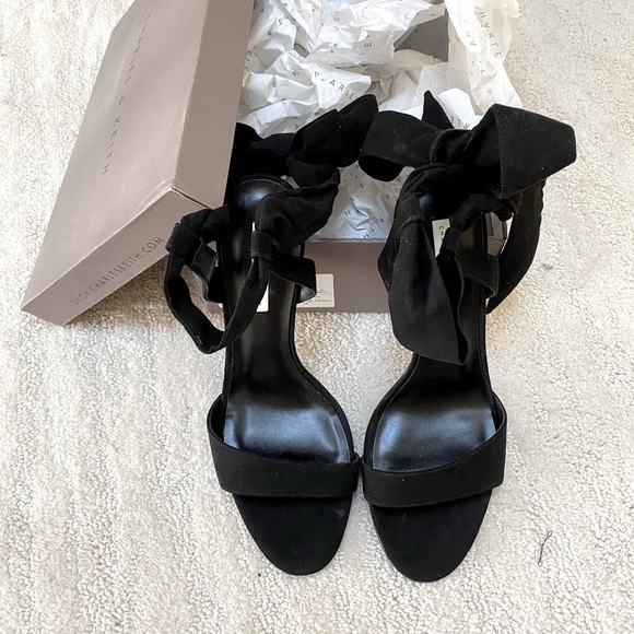 Charles & Keith Black Tie Back Bow Heels (New) - Picture 3 of 6